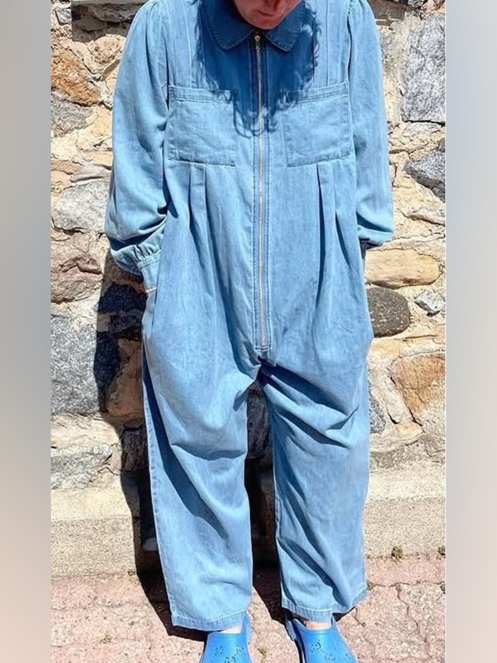 Red Sky Cotton Wide Leg Pleated Zippered Oversized Jumpsuit Size Small EUC - Picture 2 of 8